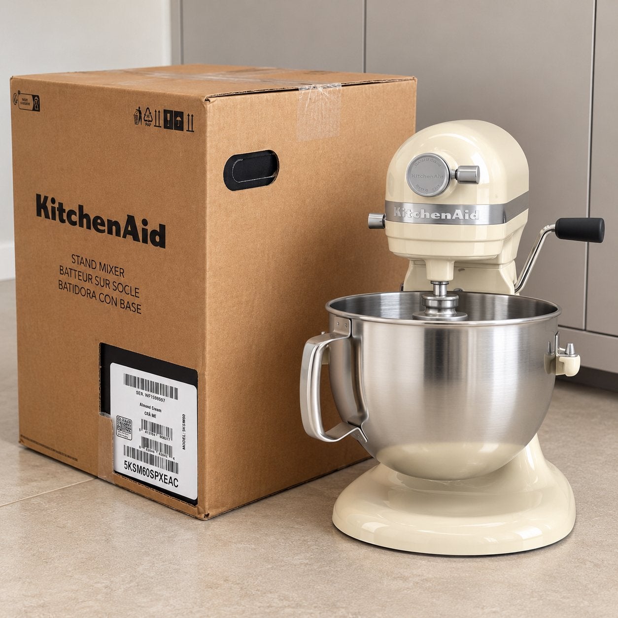 NIEUW KitchenAid Artisan heavy duty 5,6L Mixer Almond Cream, 4 liter of meer, Ophalen, Nieuw, 3 snelheden of meer