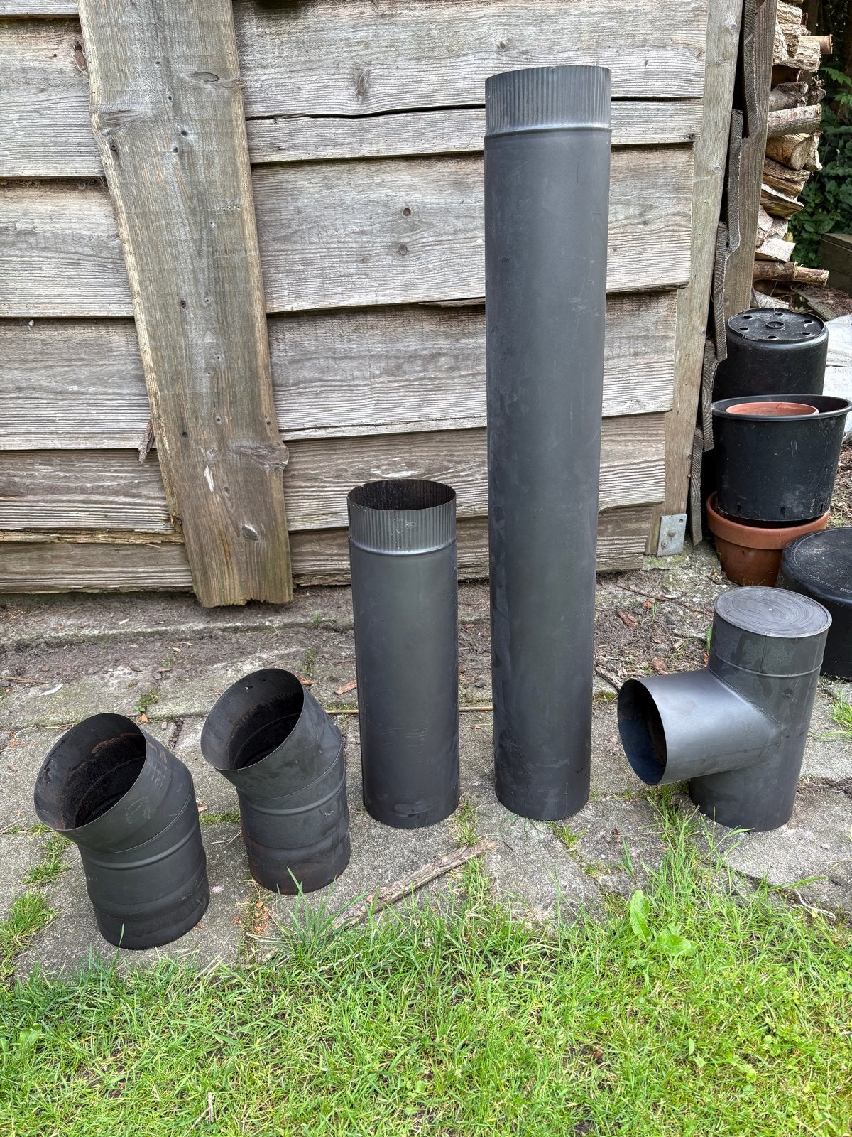 Kachelpijpen Antraciet Ø150mm - Diverse soorten, Ophalen, Gebruikt, Hout, Houtkachel