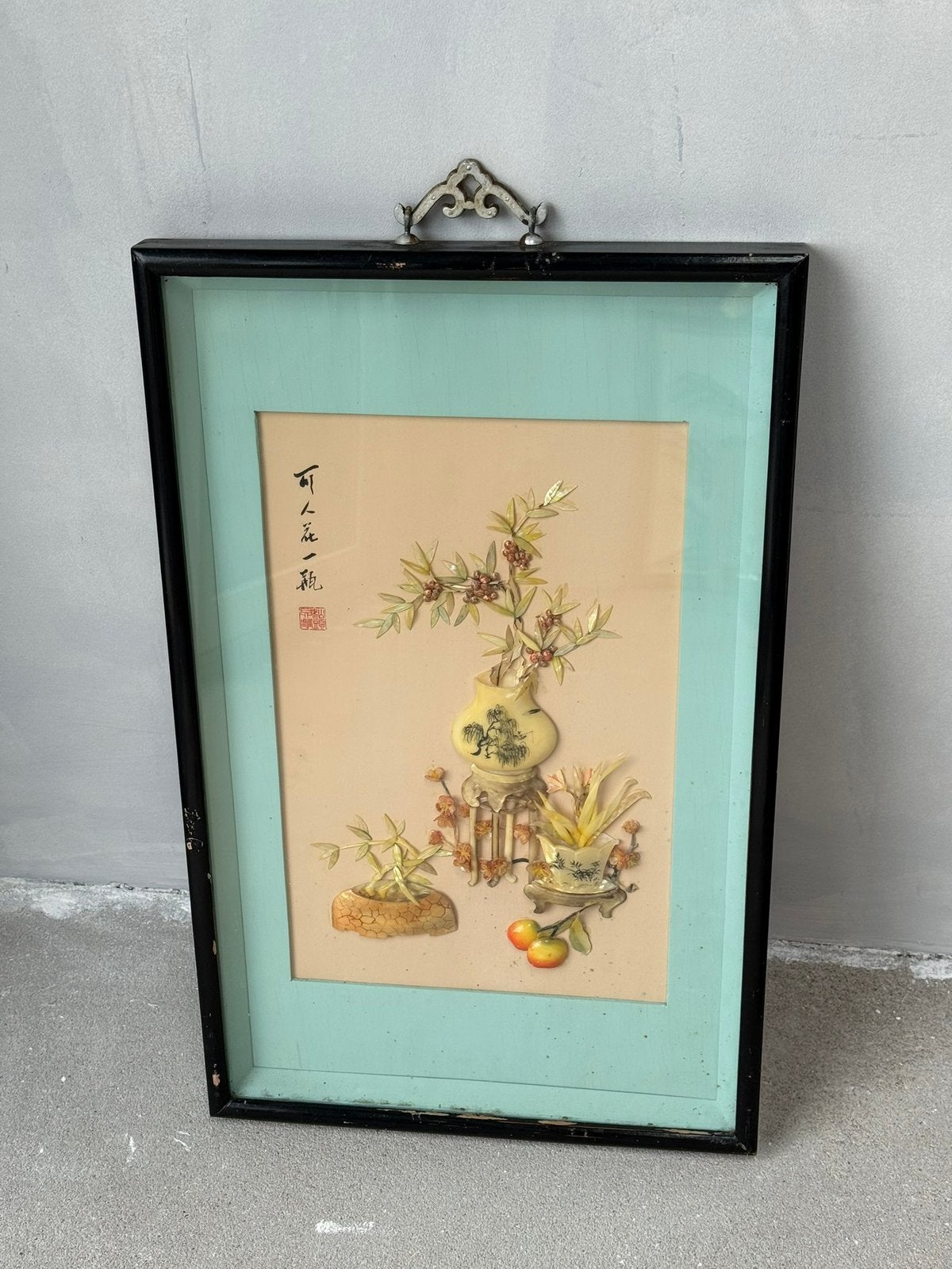 Vintage Chinese 3D shadowbox wall art piece floral, Ophalen, 50 – 75, Minder dan 50 cm, Gebruikt
