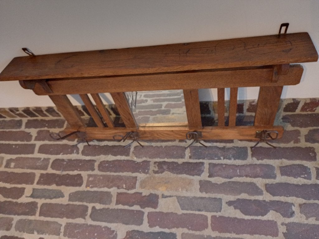 houten kapstok spiegel 4 haken Retro, Gebruikt, Minder dan 100 cm, Hout, Ophalen