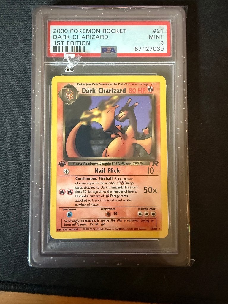 Dark Charizard First Edition TR 21 PSA 9, Hobby en Vrije tijd, Ophalen of Verzenden, Nieuw, Overige typen, Foil