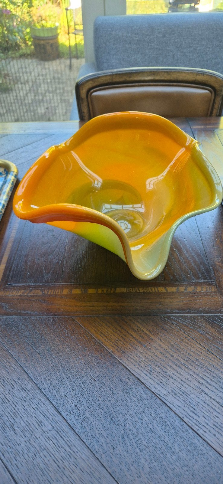 Vintage Golden Talast glazen schaal oranje/geel 35cm, Ophalen of Verzenden