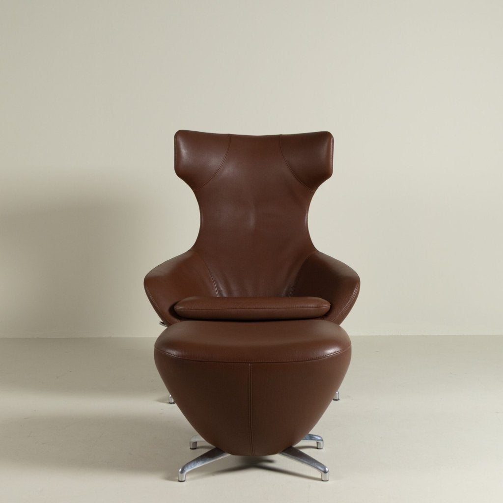 Leolux Caruzzo Plus Fauteuil Bruin Leer + Hocker, Huis en Inrichting, Leolux, Zo goed als nieuw, Niet ingevuld, Niet ingevuld
