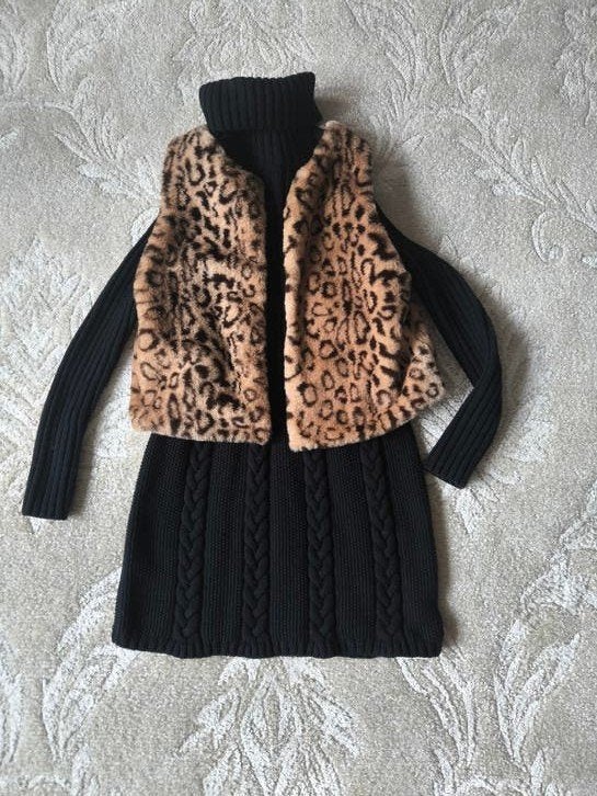 Rachel Zoe gebreide jurk met col en luipaardprint gilet, Kinderen en Baby's, Ophalen of Verzenden, Zo goed als nieuw, Rachel Zoe