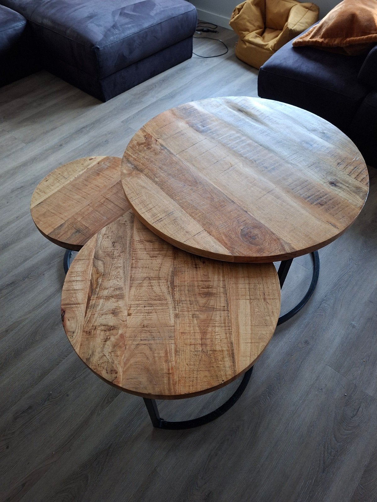 Set van 3 ronde salontafels mangohout, Gebruikt, 50 tot 100 cm, Rond, 50 tot 100 cm