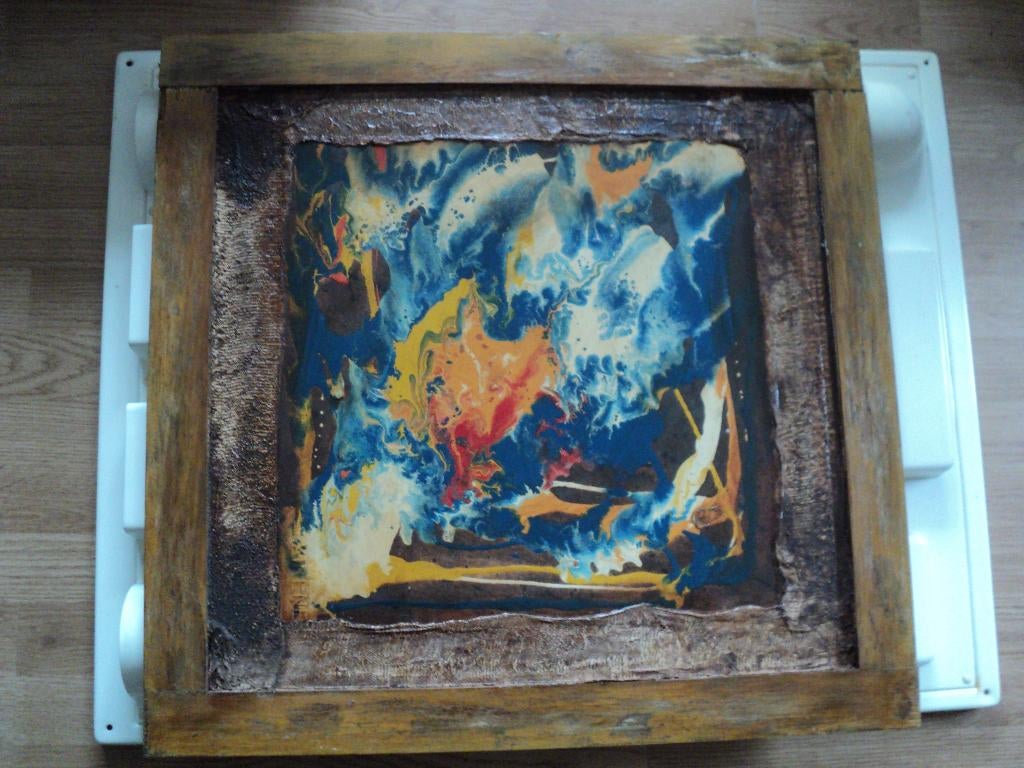 abstract schilderij 3D space age design jaren 60 70 retro, Antiek en Kunst, Kunst | Schilderijen | Abstract, Ophalen of Verzenden