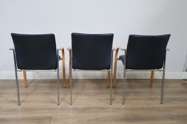 4x Leolux Cimaronne Stoelen Leer Donkerblauw, Ophalen, Blauw, Leer, Zo goed als nieuw