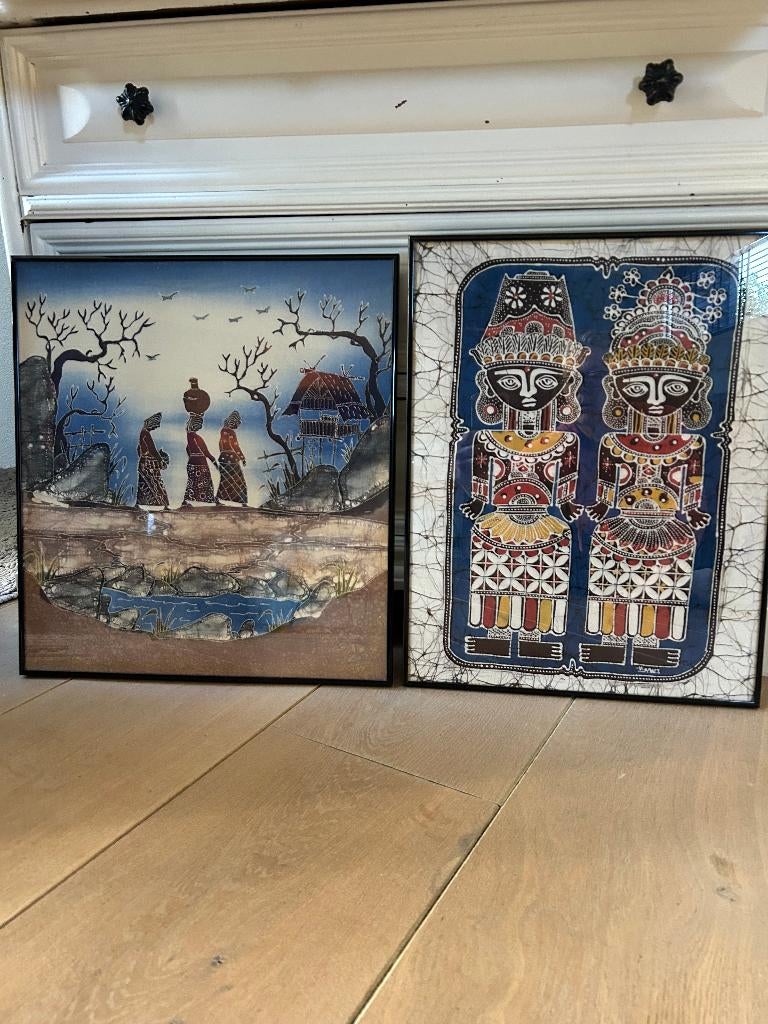 Batik schilderijen, Huis en Inrichting, Woonaccessoires | Schilderijen, Tekeningen en Foto's, Ophalen, Minder dan 50 cm, Gebruikt