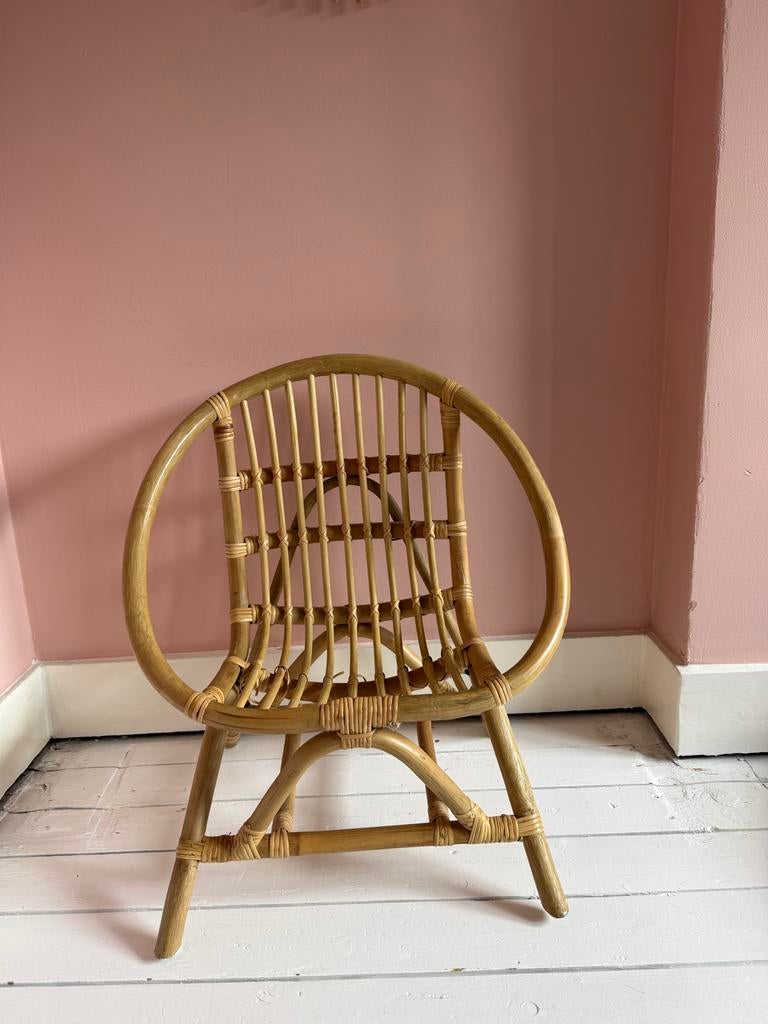 Rotan peuter stoel, vintage look, Ophalen, Gebruikt, Overige kleuren, Riet of Rotan