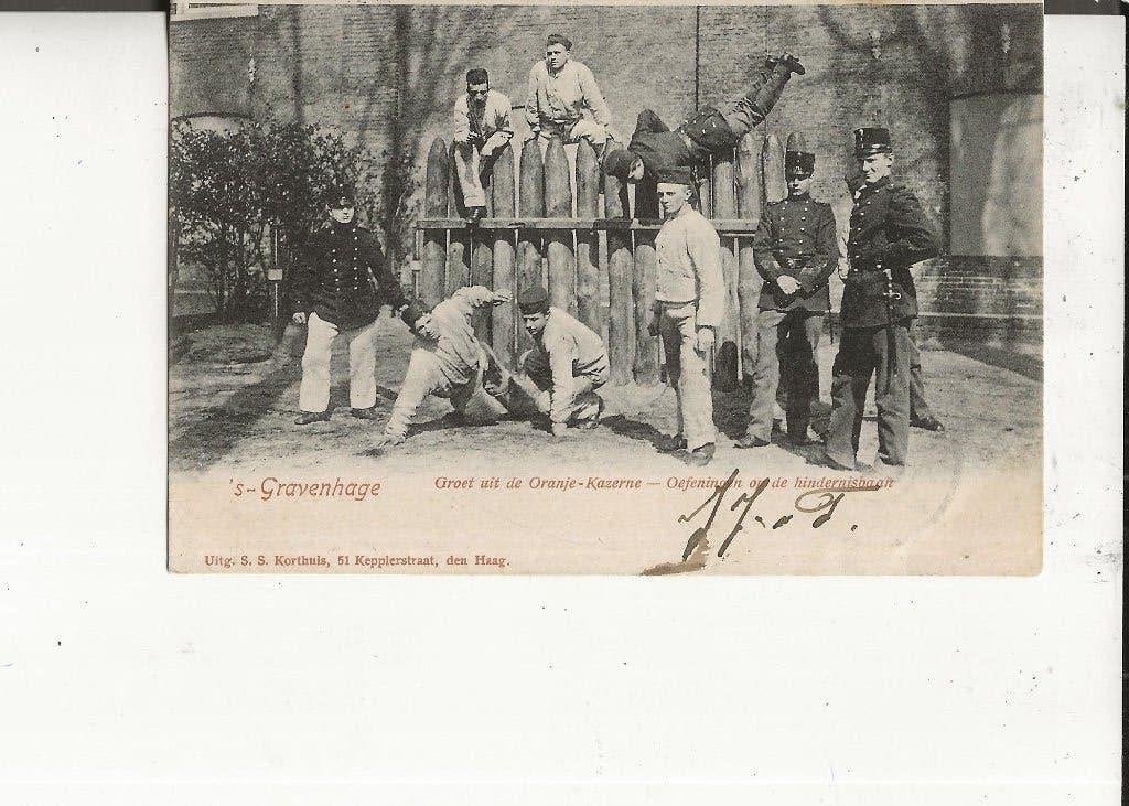 Den Haag Oranje Kazerne Oefeningen op de Hindernisbaan, Verzamelen, Ophalen of Verzenden, Voor 1920, Gelopen, Zuid-Holland