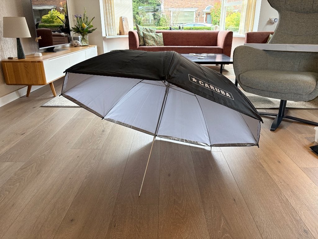 Caruba Flitsparaplu Wit + Zwarte hoes 109cm, Ophalen of Verzenden, Zo goed als nieuw, Caruba, Overige typen