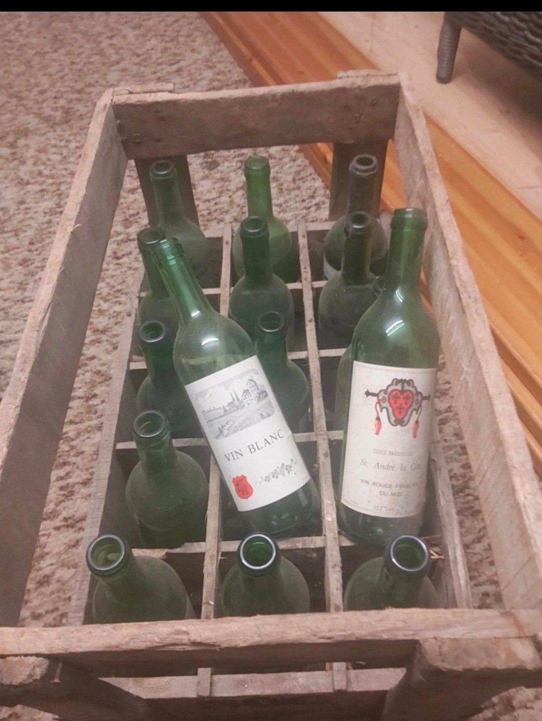 Vintage Franse houten krat met flessen, Ophalen of Verzenden