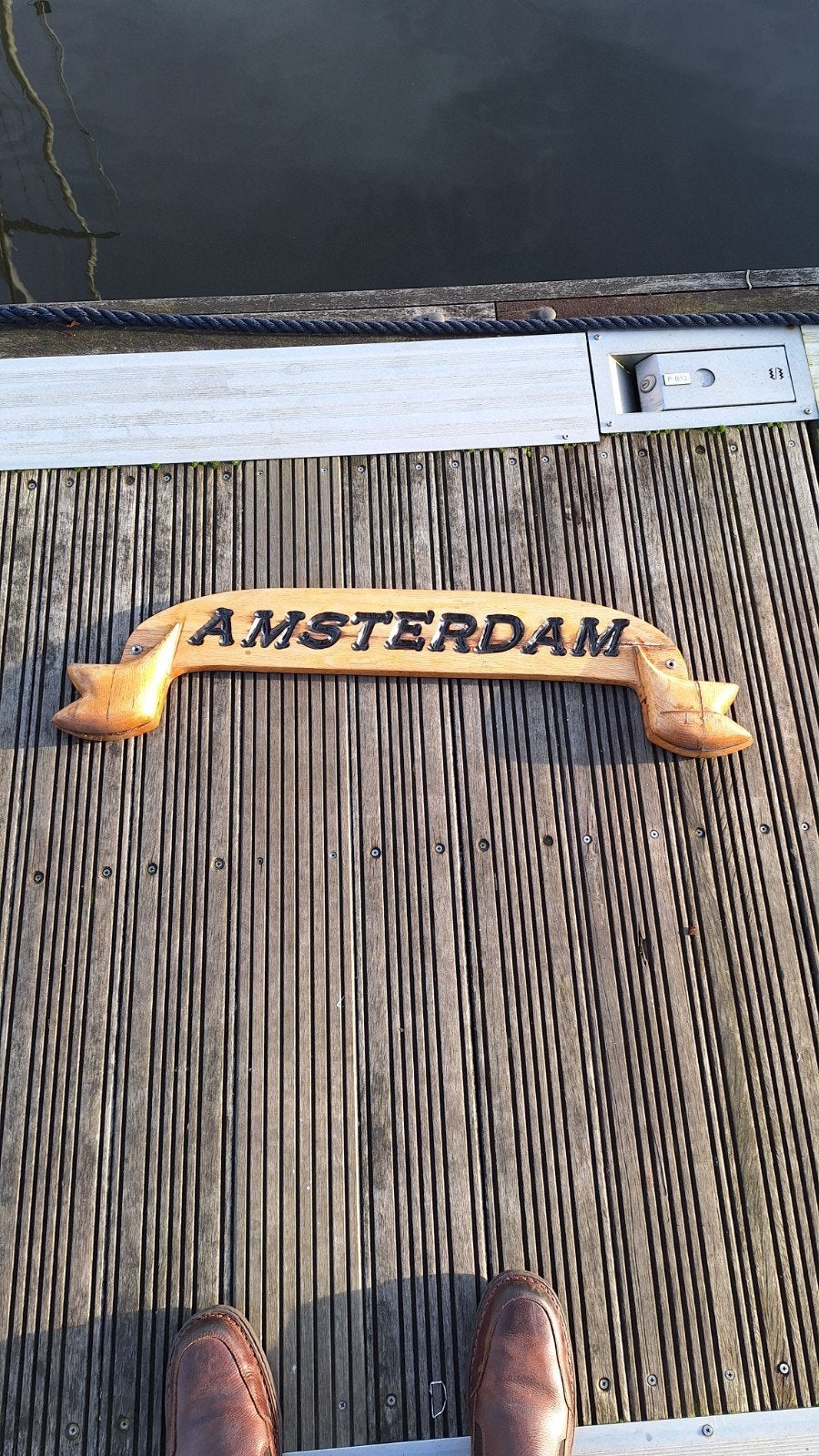 teak houten naambord, Ophalen of Verzenden, Gebruikt