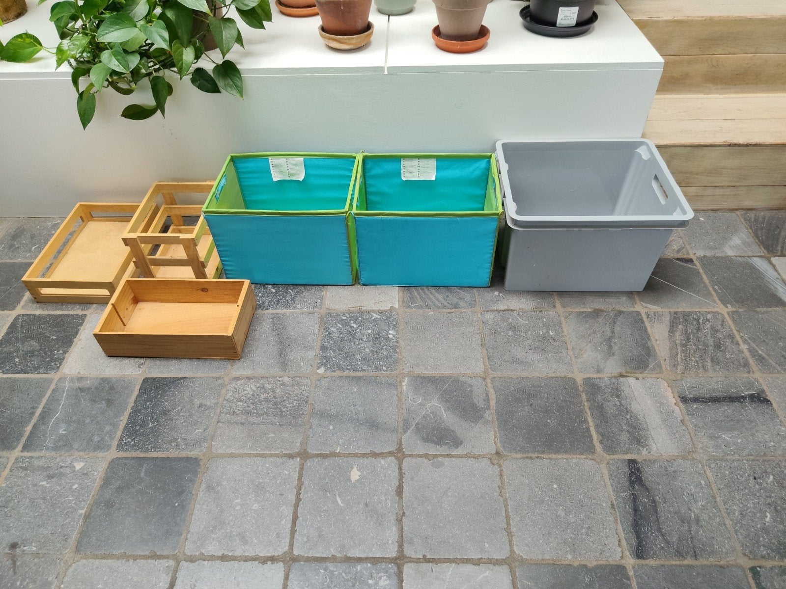 Diverse houten kistjes, mandjes en opbergbox, o.a. Ikea, Ophalen, Gebruikt, Mand, Met opbergruimte