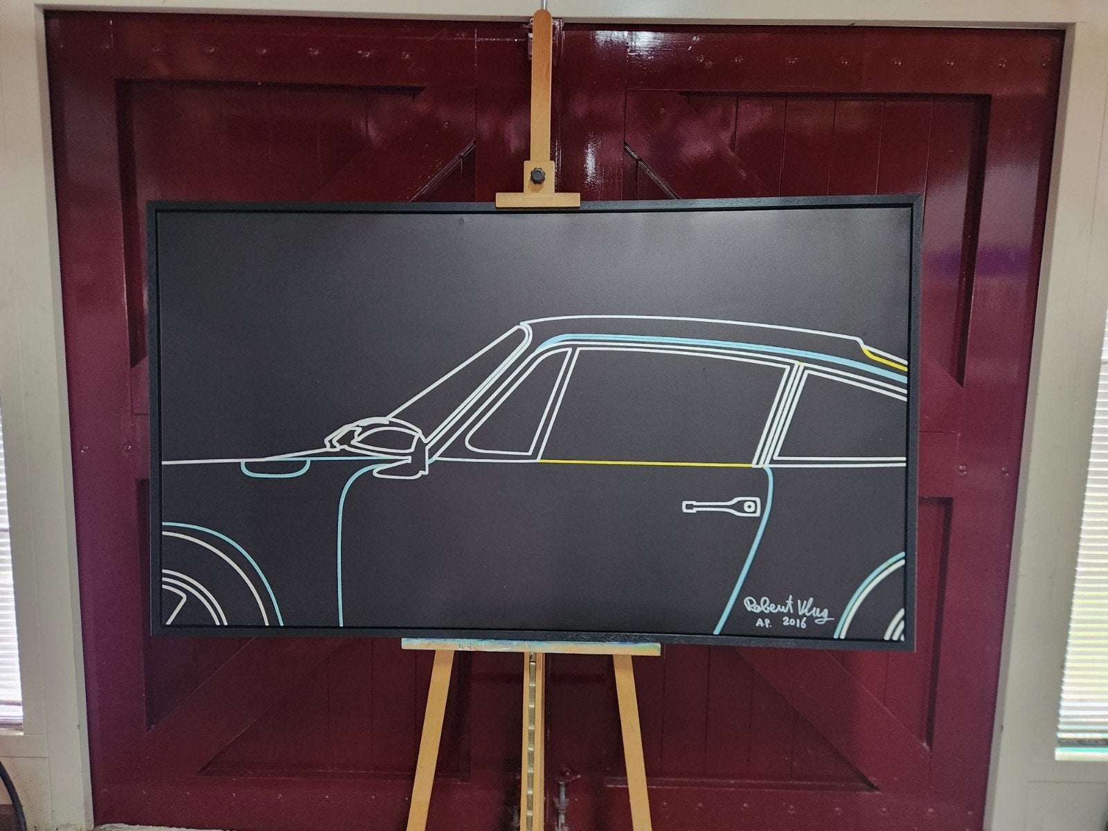 Kunstwerk Porsche 911 F door Robert Vlug, Ophalen, Portret en Figuren, Gesigneerd, Lithografie