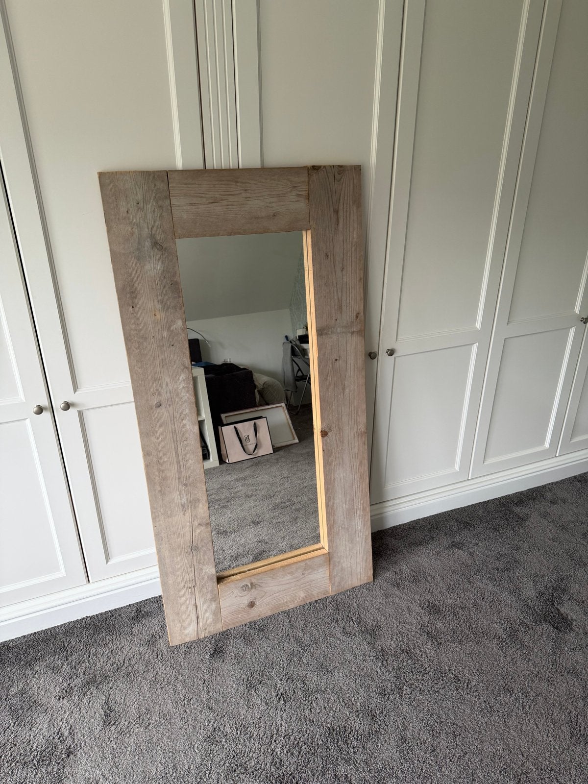 Rustieke spiegel en kapstok van steigerhout, Huis en Inrichting, Woonaccessoires | Spiegels, Ophalen, Gebruikt, 150 tot 200 cm