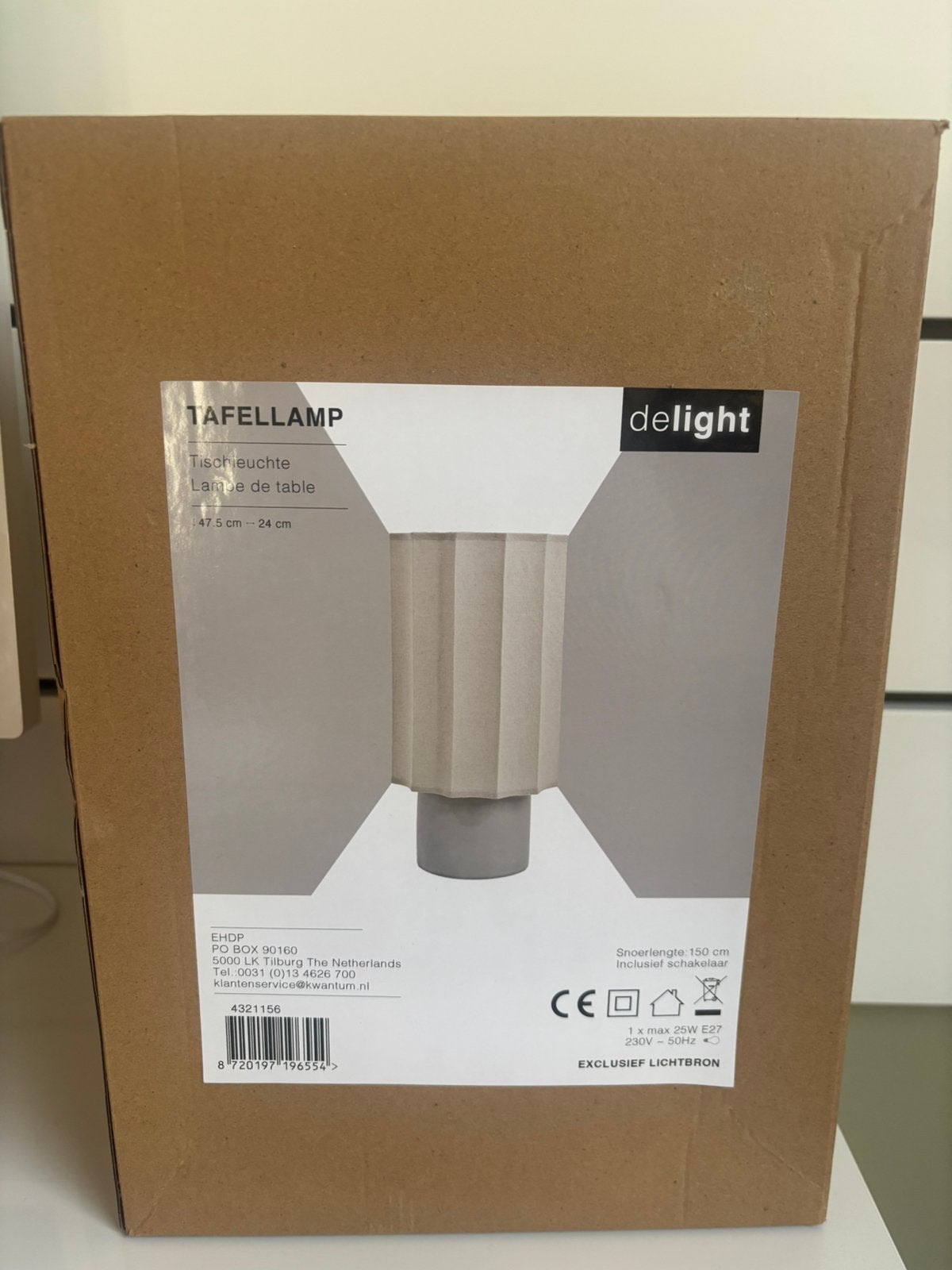 Nieuw in doos tafellamp grijze voet en beige kap, Ophalen, Nieuw, Beige, Tafellamp