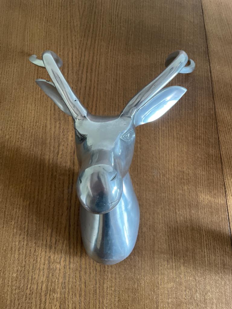 Metalen hertenkop wanddecoratie, Huis en Inrichting, Woonaccessoires | Overige, Ophalen, Gebruikt, Metaal, Industrieel