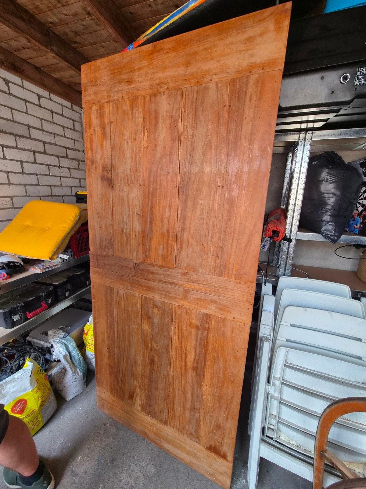 Massief houten uitschuifbare tafel, Ophalen, Gebruikt, Landelijk, Robuust, 50 tot 100 cm