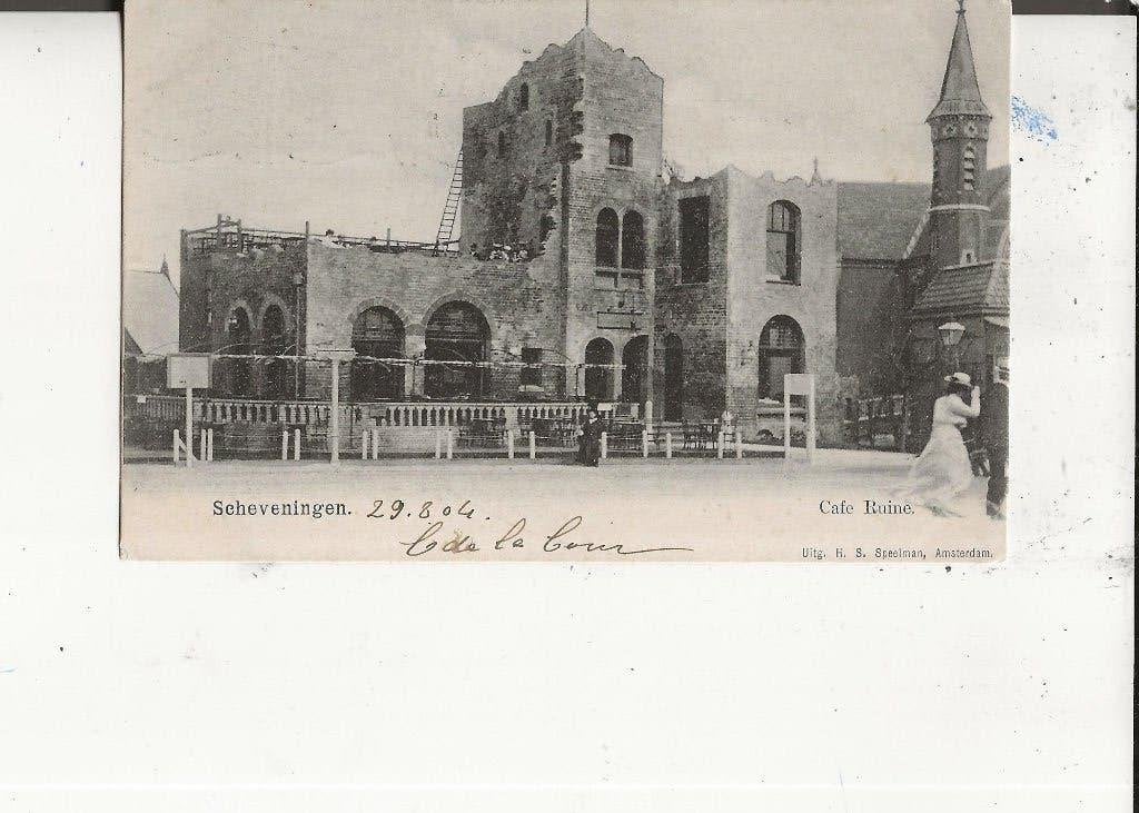 Scheveningen Gev.Deynootplein Cafe Ruine H Speelman 1904, Ophalen of Verzenden, Voor 1920, Gelopen, Zuid-Holland