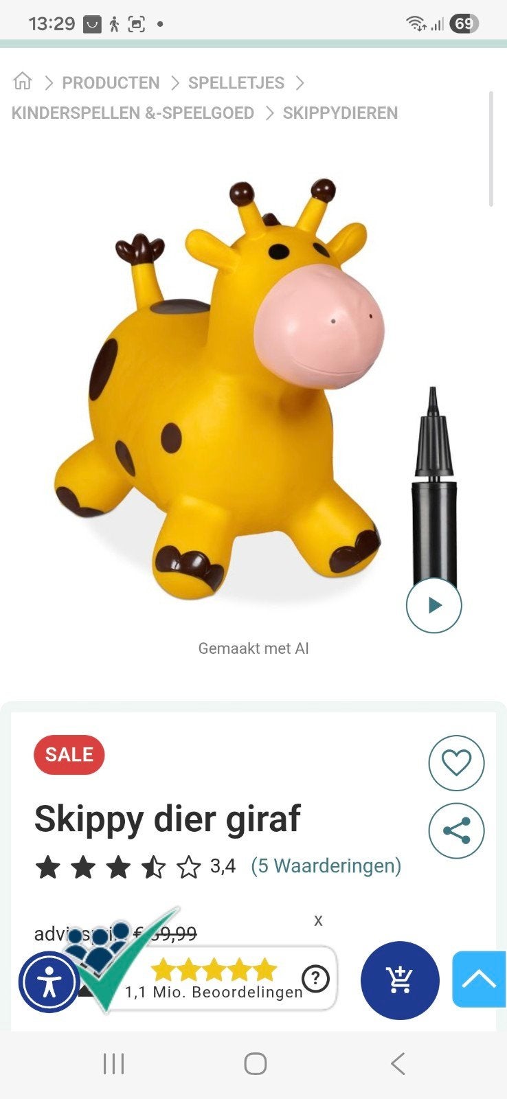 skippy dier giraf, Kinderen en Baby's, Ophalen of Verzenden, Zo goed als nieuw