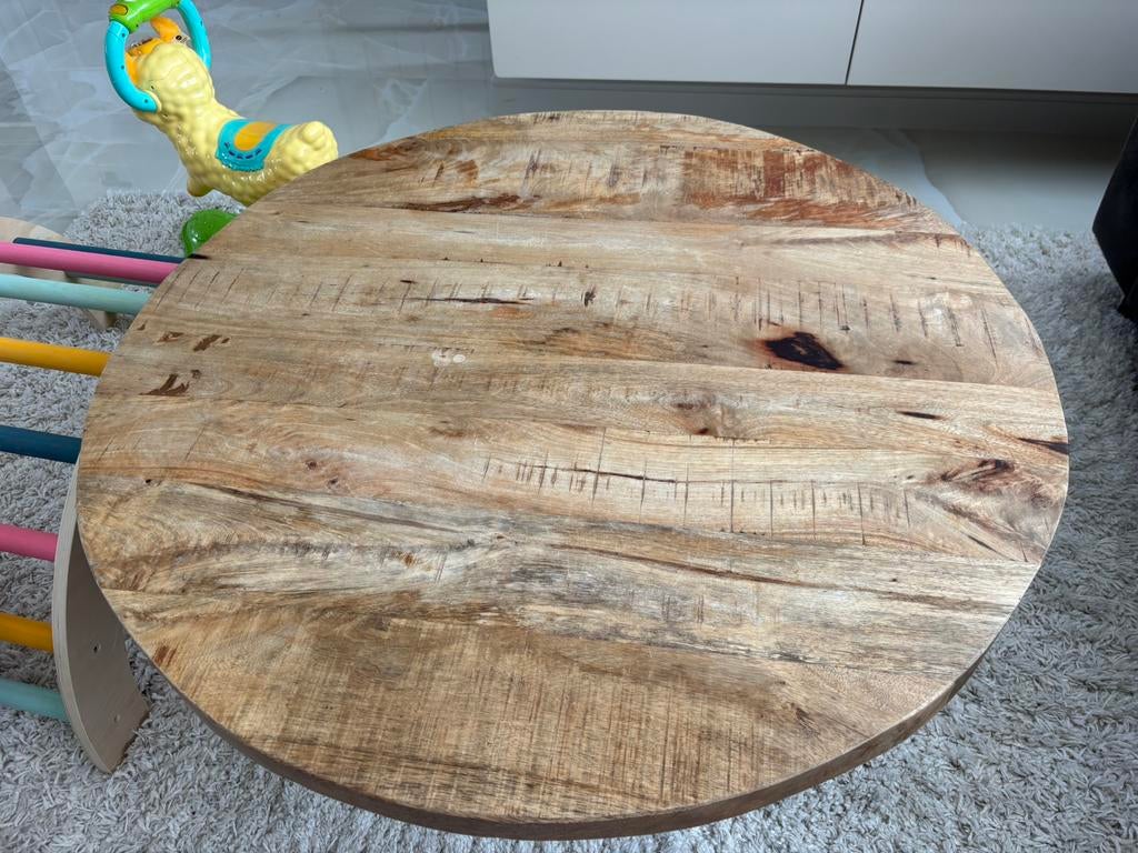 Mangohouten salontafel 90cm, Huis en Inrichting, Tafelonderdelen, Ophalen, Zo goed als nieuw, Rond, 50 tot 100 cm