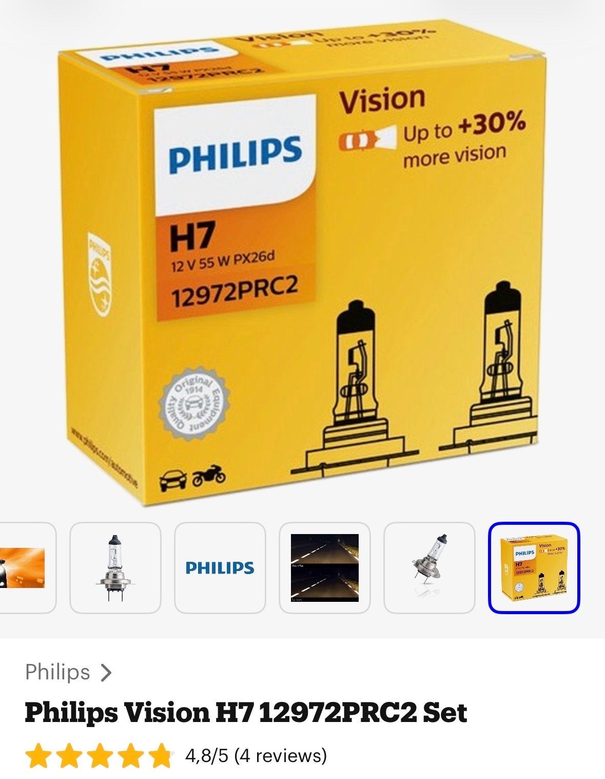 Philips Vision H7 12V 55W PX26d Autolampen Set, Ophalen of Verzenden, Nieuw, Universele onderdelen