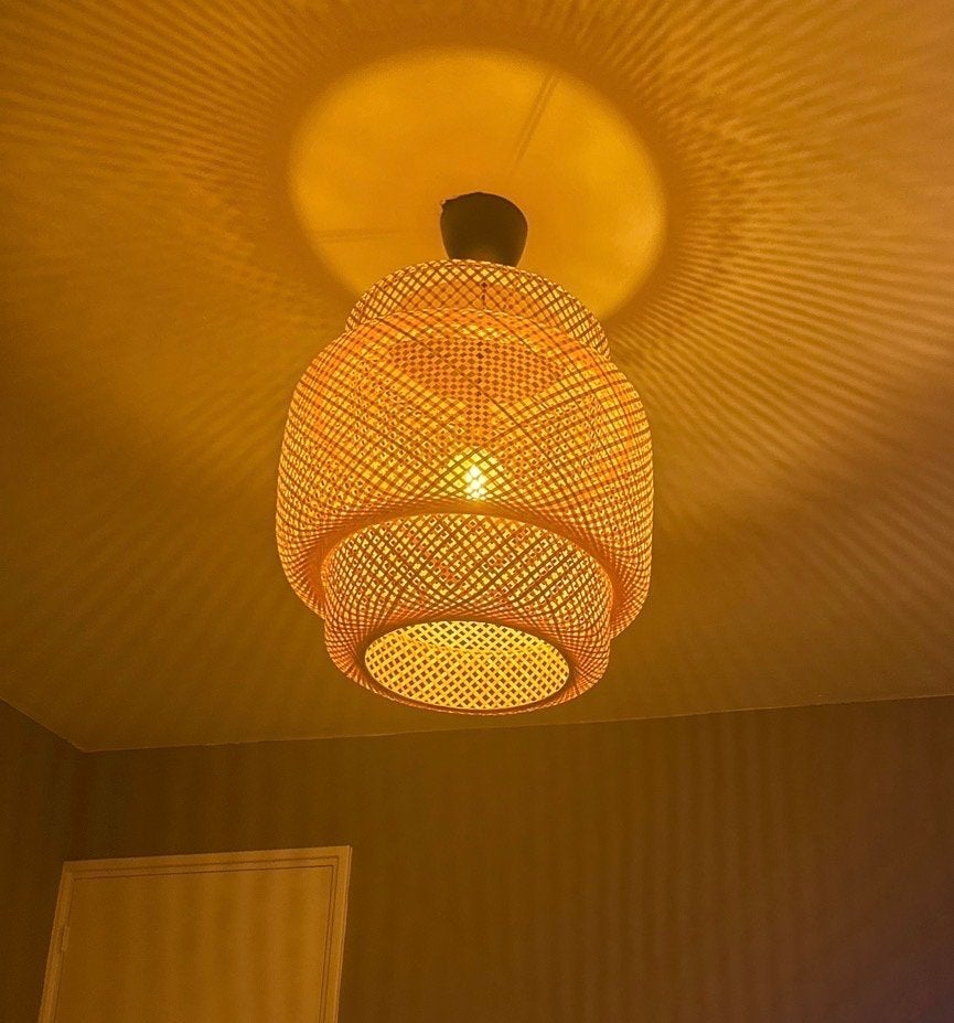 IKEA Sinnerlig hanglamp bamboe 50cm, Ophalen, Zo goed als nieuw, Natuurlijk materiaal, E27 (groot)