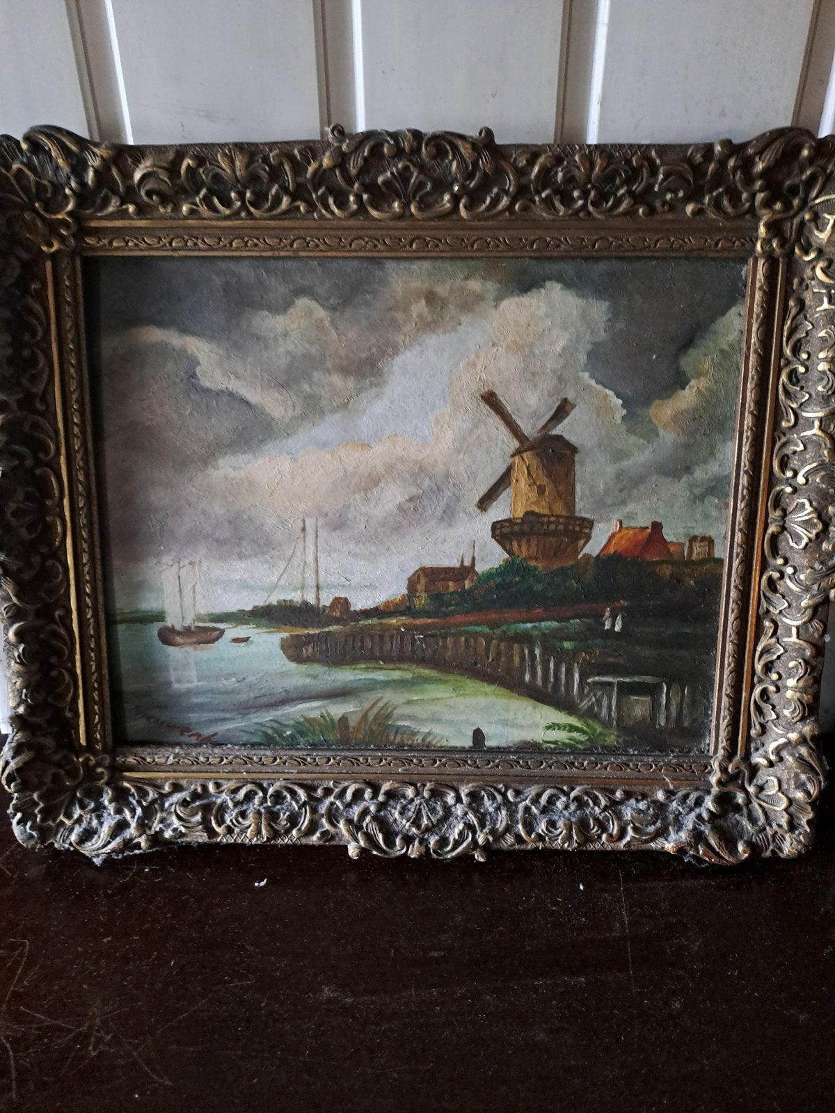 Oud Hollands Landschap Schilderij met Molen en Water, Antiek en Kunst, Paneel, Oud hollands, Ophalen of Verzenden, Landschap
