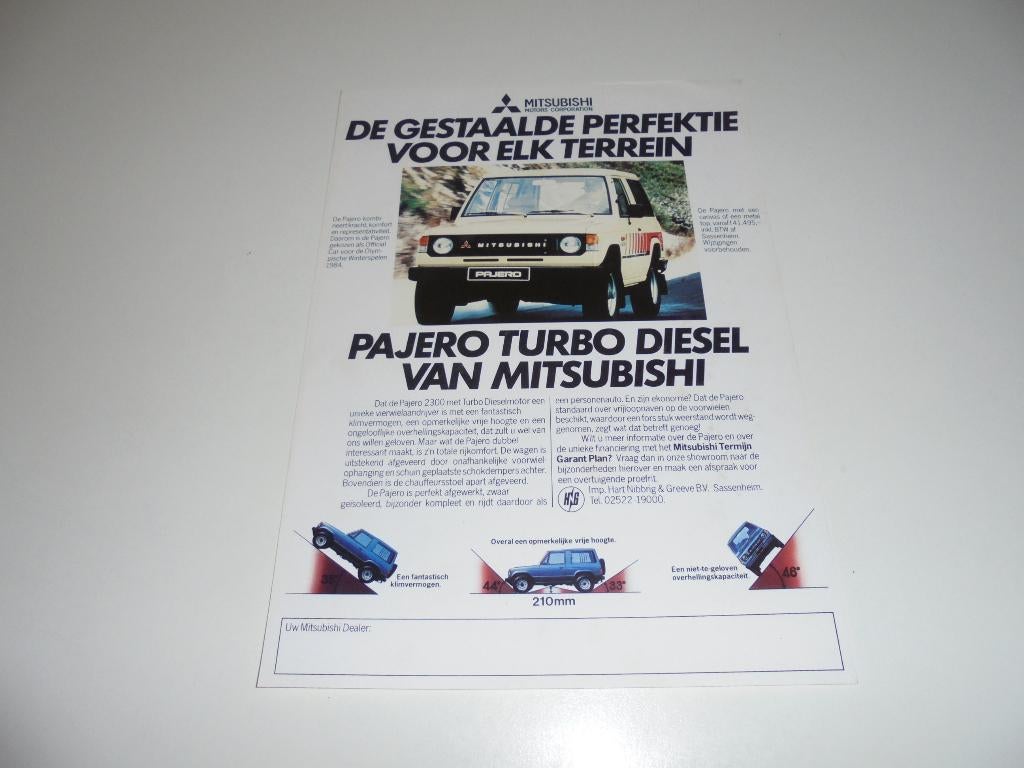 leaflet Mitsubishi Pajero Turbodiesel, Ophalen of Verzenden, Nieuw, Mitsubishi