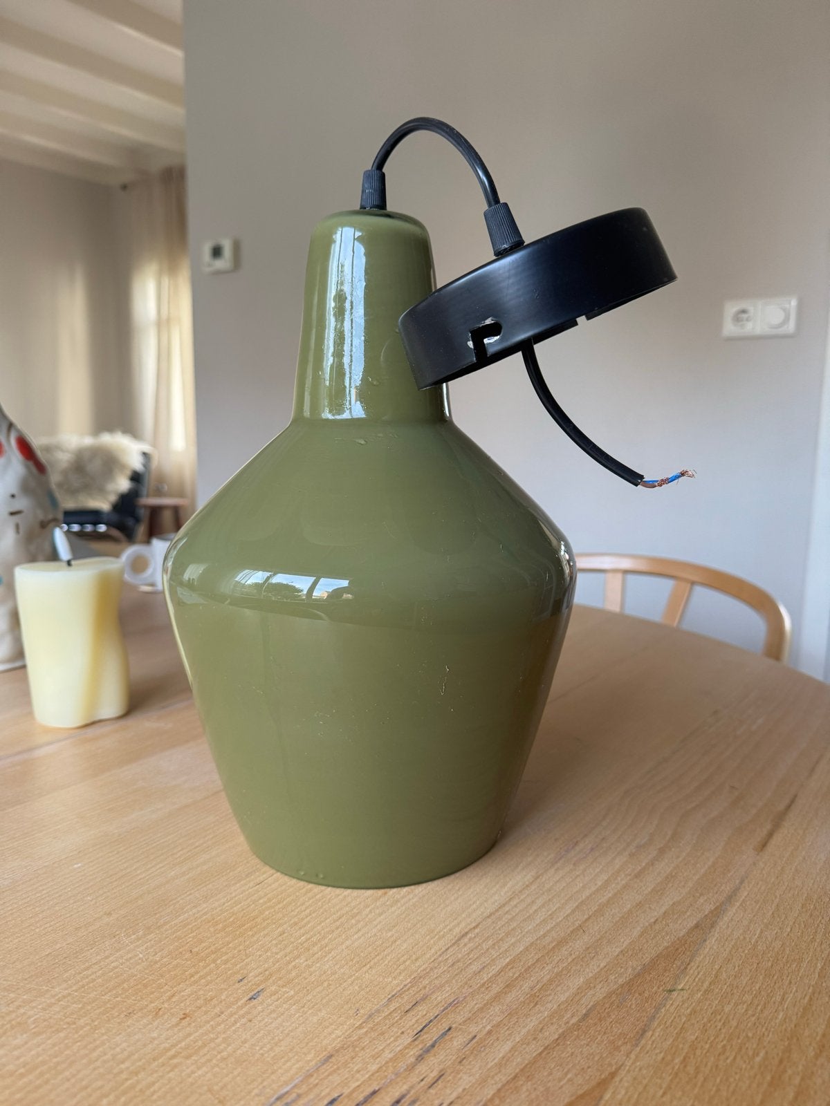 Keramieke hanglamp - Olijfgroen, Ophalen, Zo goed als nieuw, Keramiek