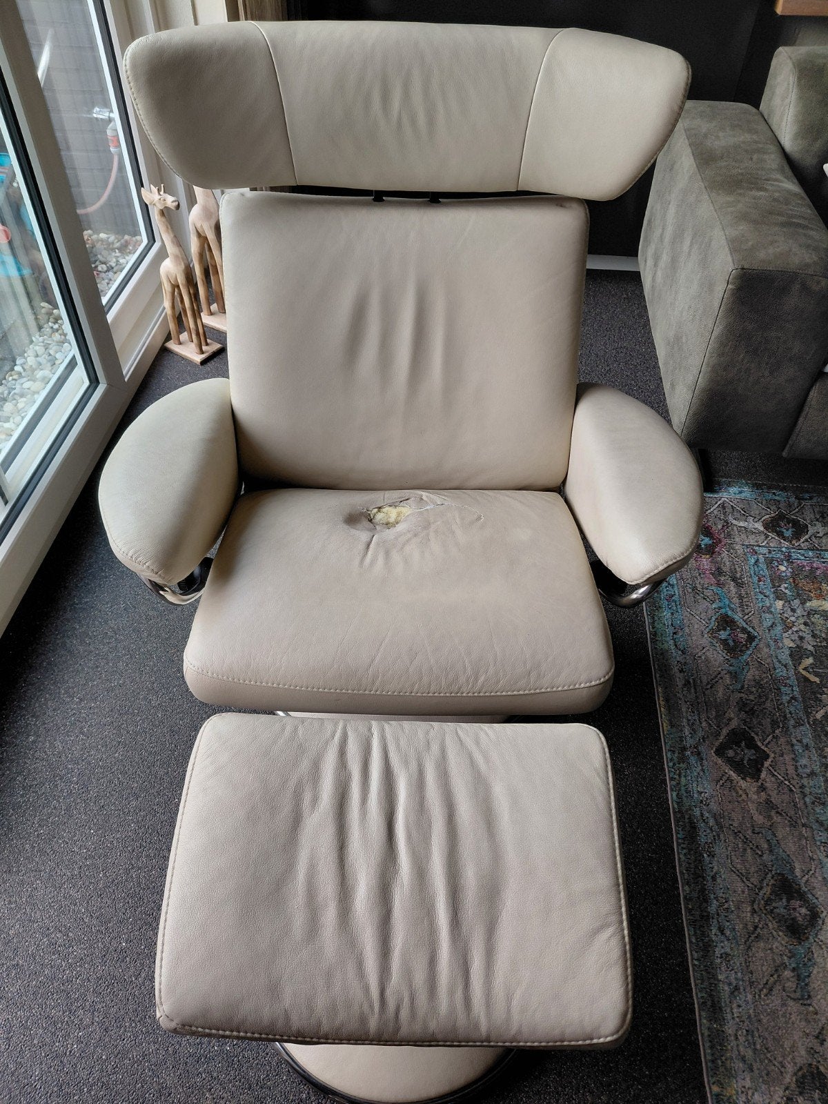 Leren fauteuil met voetenbank - beschadigd, Ophalen, Gebruikt, Overige kleuren, Leer