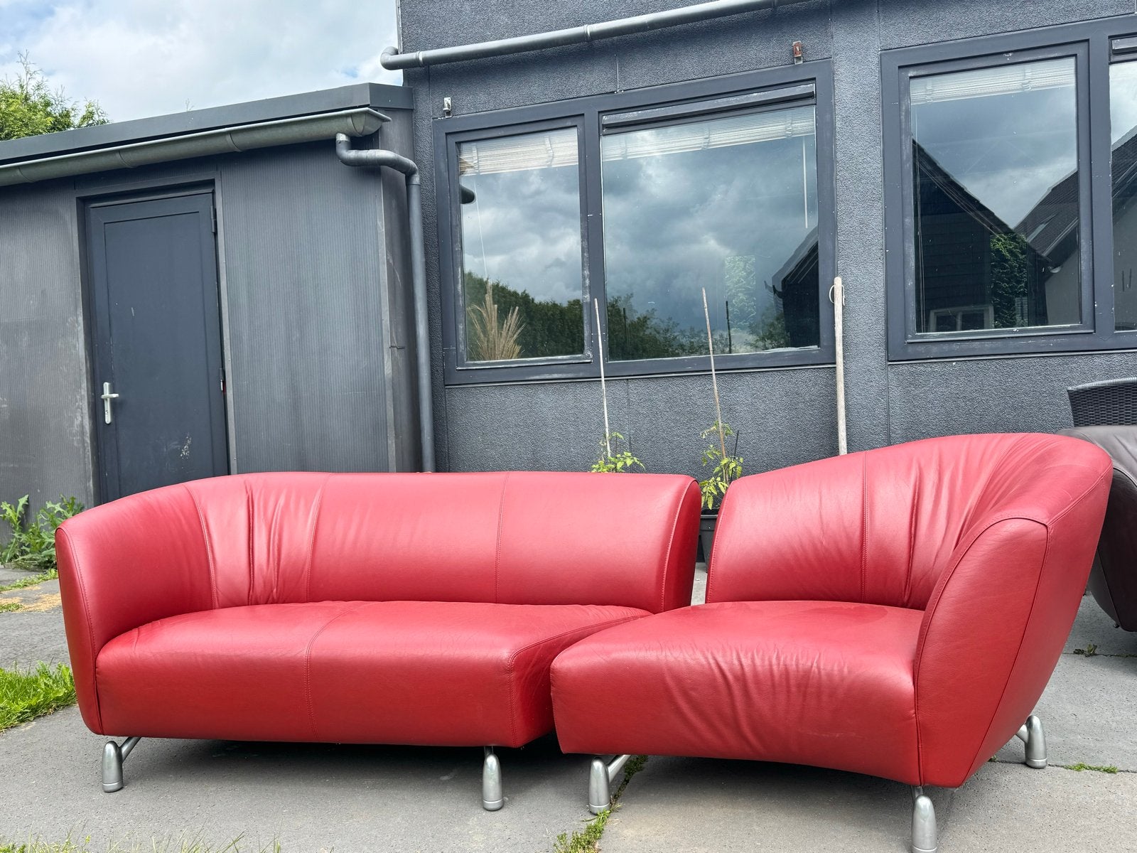 Leolux pupilla bank  - Rood leer, comfortabel, Verzenden, Driepersoons, Rechte bank, X