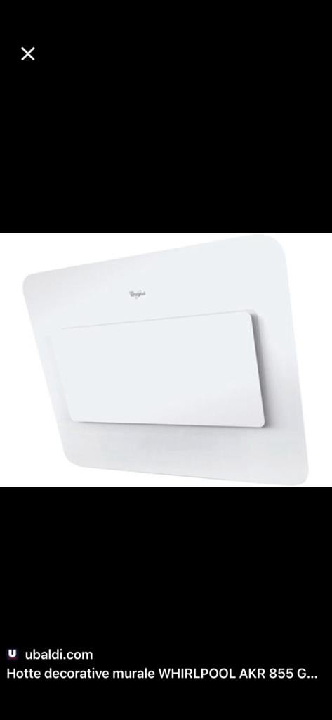 Whirlpool AKR855 Afzuigkap Keuken - Wit Design- 80 cm, Gebruikt, Wandschouwkap, Ophalen of Verzenden, 400 tot 600 m³ per uur