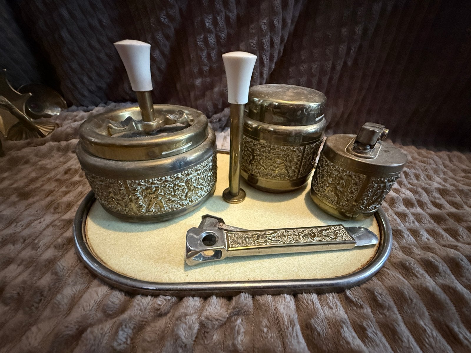 Vintage Messing Rookset met Asbak en Aansteker, Ophalen of Verzenden, Gebruikt, Overige typen