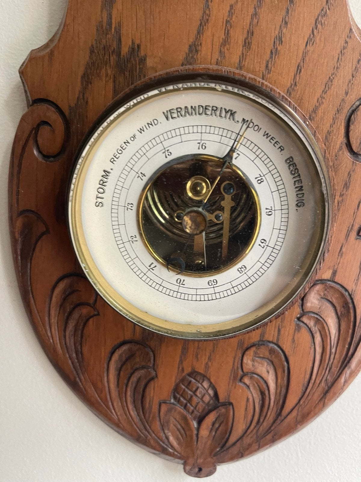Antieke Barometer en Thermometer - Houten Weerstation, Ophalen of Verzenden, Gebruikt, Weerstation