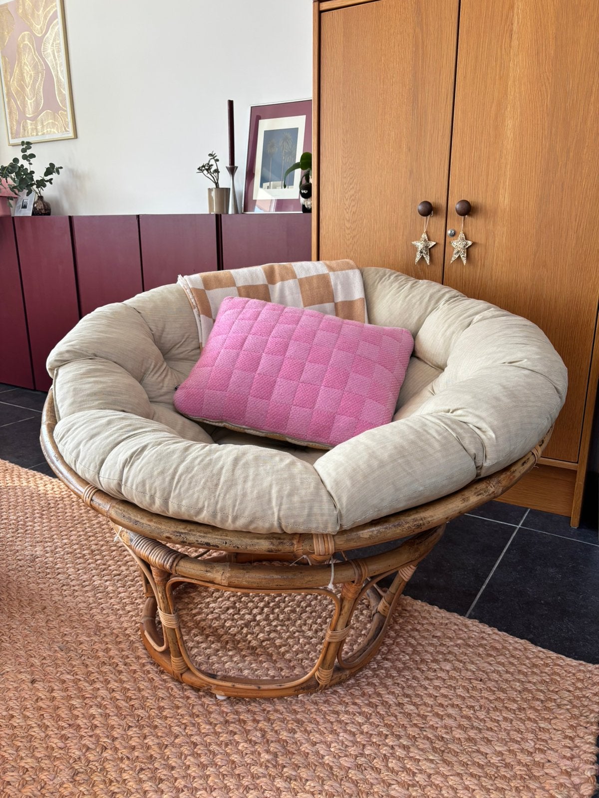 Rotan loungestoel papasan, Ophalen, Zo goed als nieuw, Minder dan 75 cm, 100 tot 125 cm