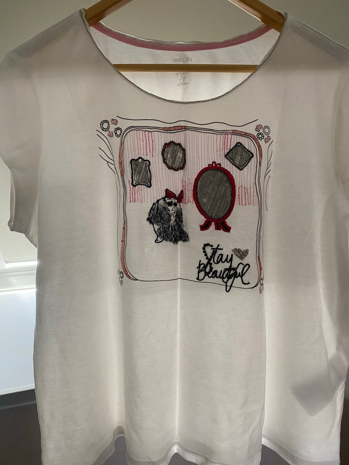 Marccain N6 T-shirt wit met aangeknipte mouw, Kleding | Dames, T-shirts, Wit, Maat 42/44 (L), Ophalen of Verzenden, Zo goed als nieuw