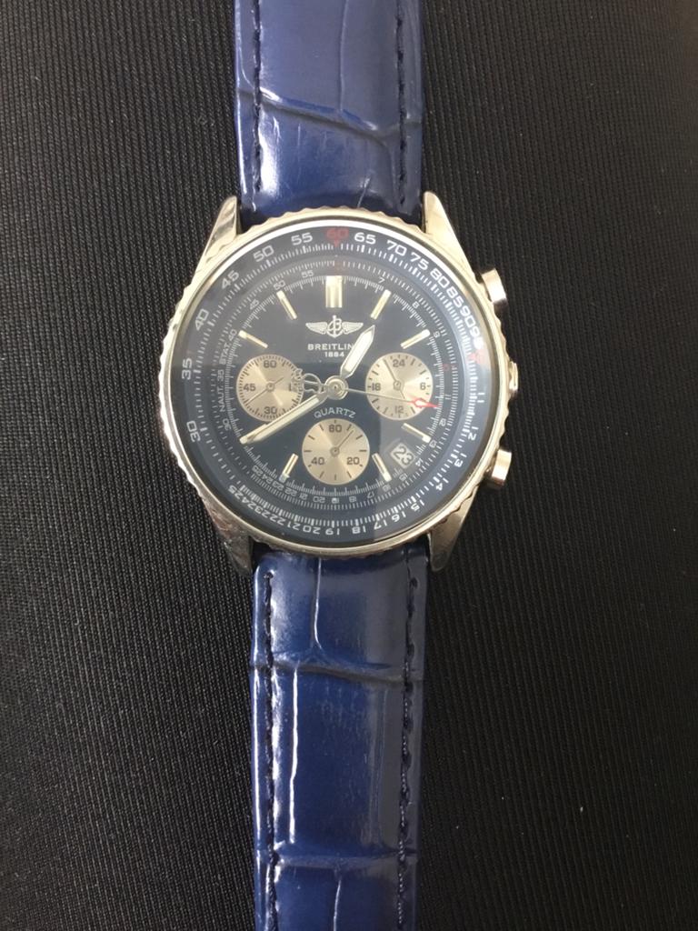 Stijlvol Breitling Herenhorloge - Blauw Leer & Staal, Sieraden, Tassen en Uiterlijk, Horloges | Heren, Overige merken, Leer, Staal
