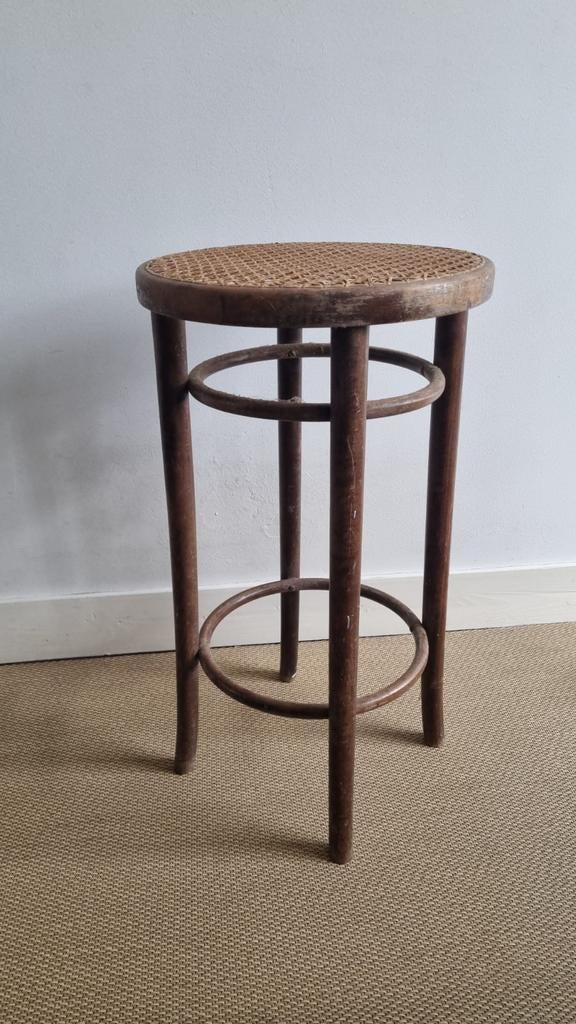 Hoge Rotan barkruk, Huis en Inrichting, Barkrukken, Ophalen, Gebruikt, Met voetsteun, Hout