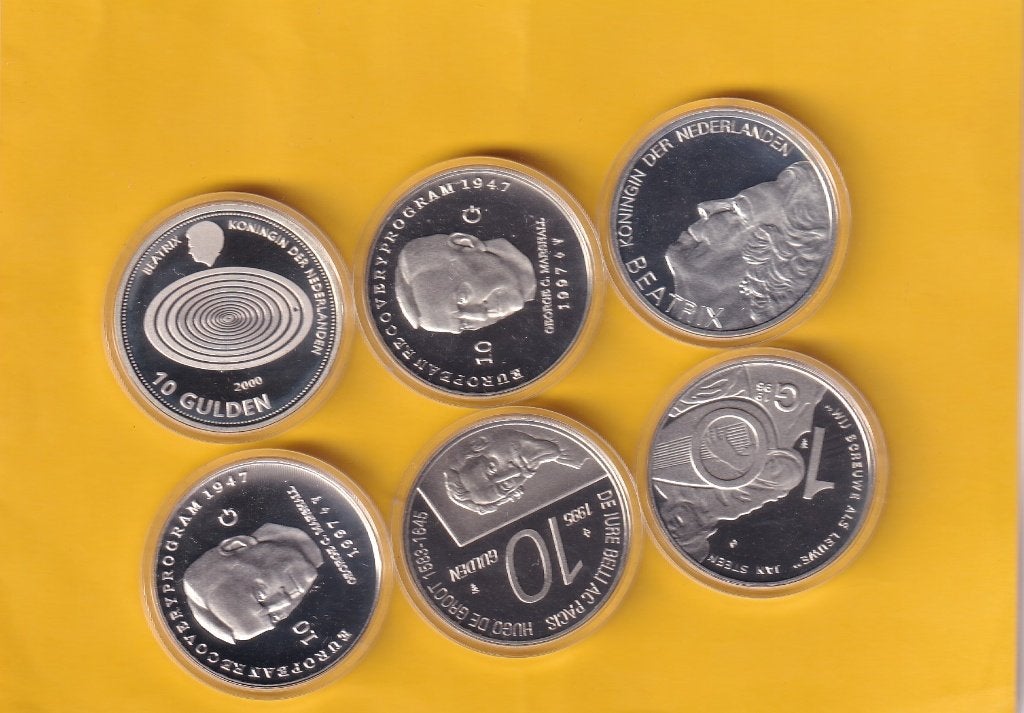 6 Zilveren Koningin Beatrix 10 Gulden Munten Divers, Postzegels en Munten, Munten | Nederland, Koningin Beatrix, Zilver, 10 gulden
