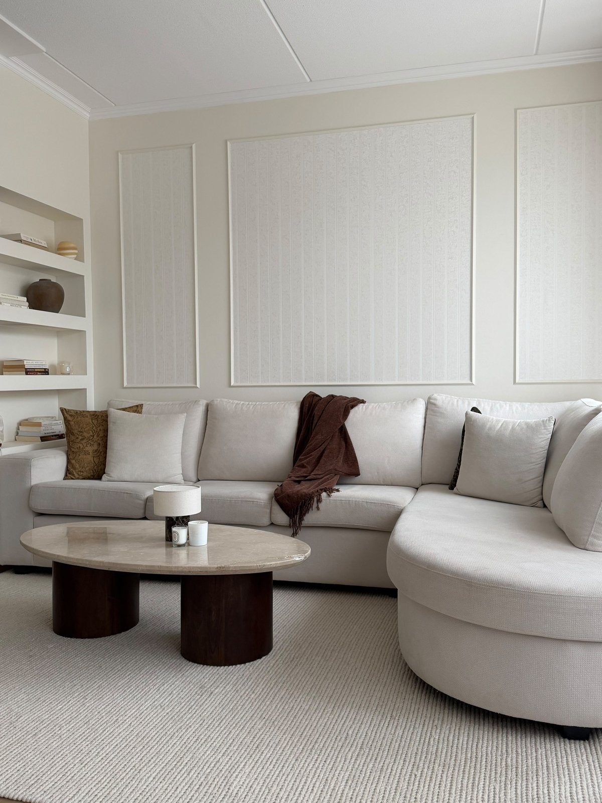 Ovale salontafel marmer & mangohout, Ophalen, Overige materialen, 100 tot 150 cm, 50 tot 100 cm
