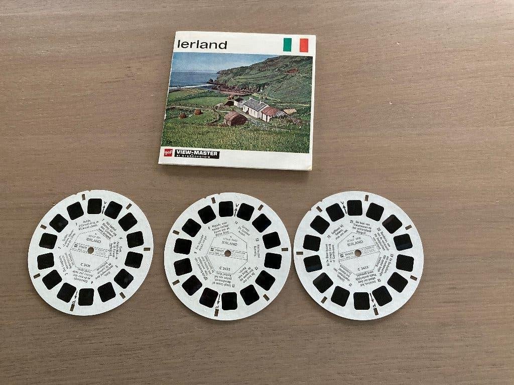 3 viewmaster schijfjes met boekje Ierland, Verzamelen, Verzenden, Zo goed als nieuw
