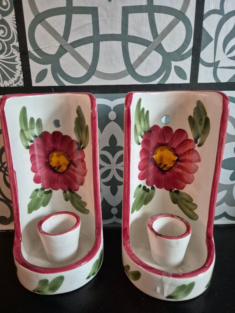 Spaanse wand kandelaren met bloemenafbeelding (1), Antiek en Kunst, Ophalen