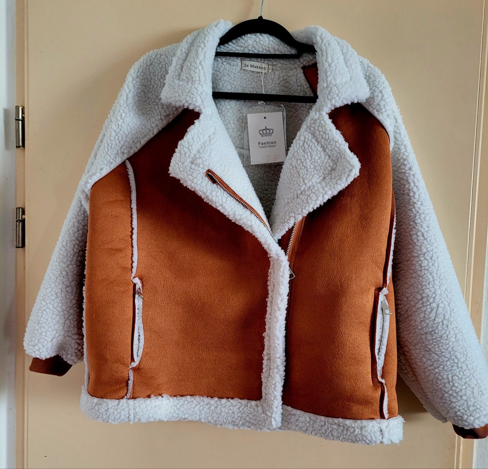 Trendy teddy jas met suède look en rits, maat XL, Bruin, Maat 46/48 (XL) of groter, Nieuw, Ophalen of Verzenden