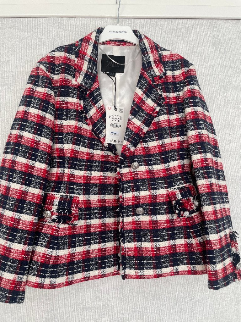 ZARA blazer blauw-rood geruit – 100% viscose – nieuw, Meerkleurig, Maat 42/44 (L), Nieuw, Ophalen of Verzenden