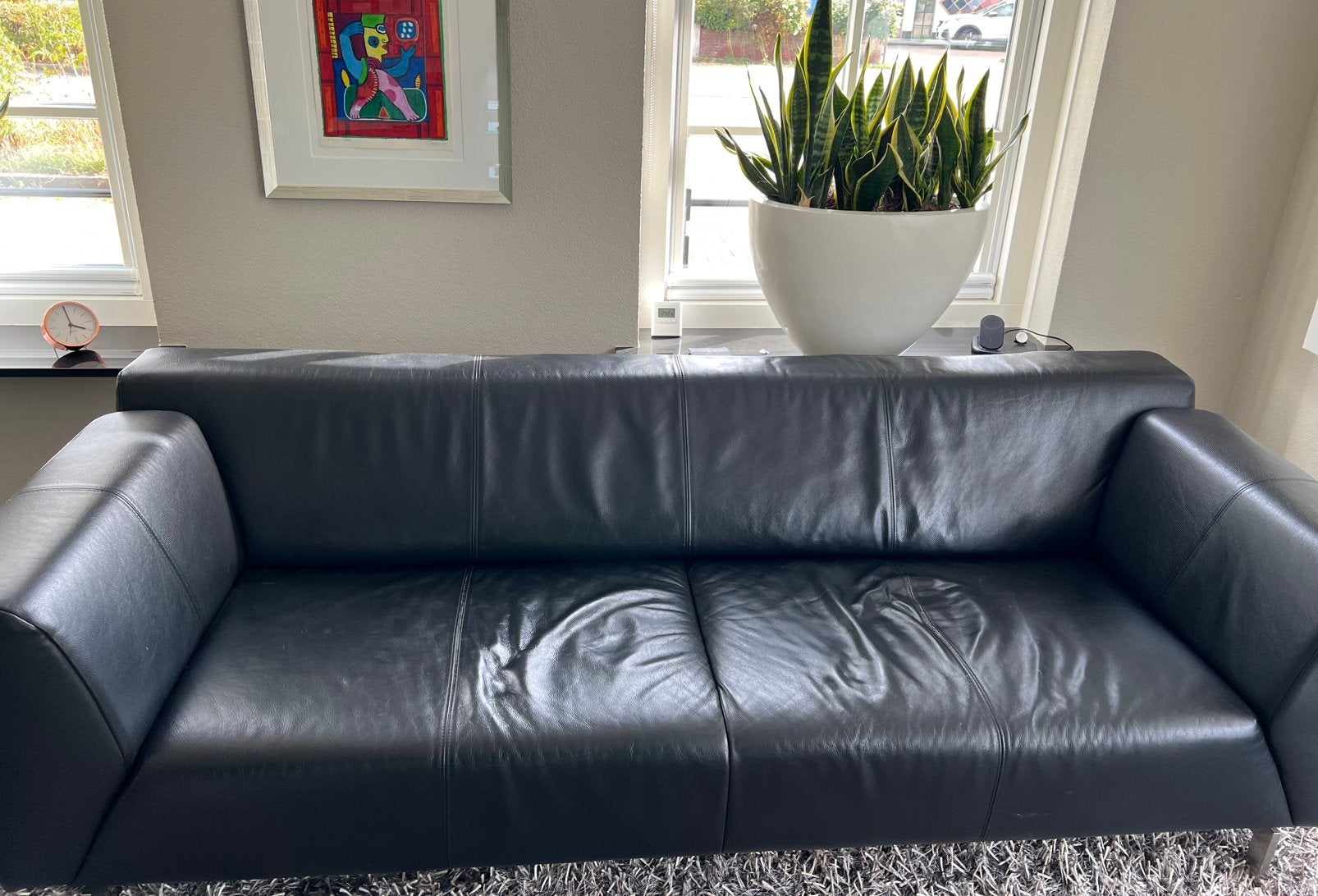 1x Rolf Benz Linea - Leren Bank - Zwart - Gebruikt, Ophalen, Gebruikt, 200 tot 250 cm, Leer