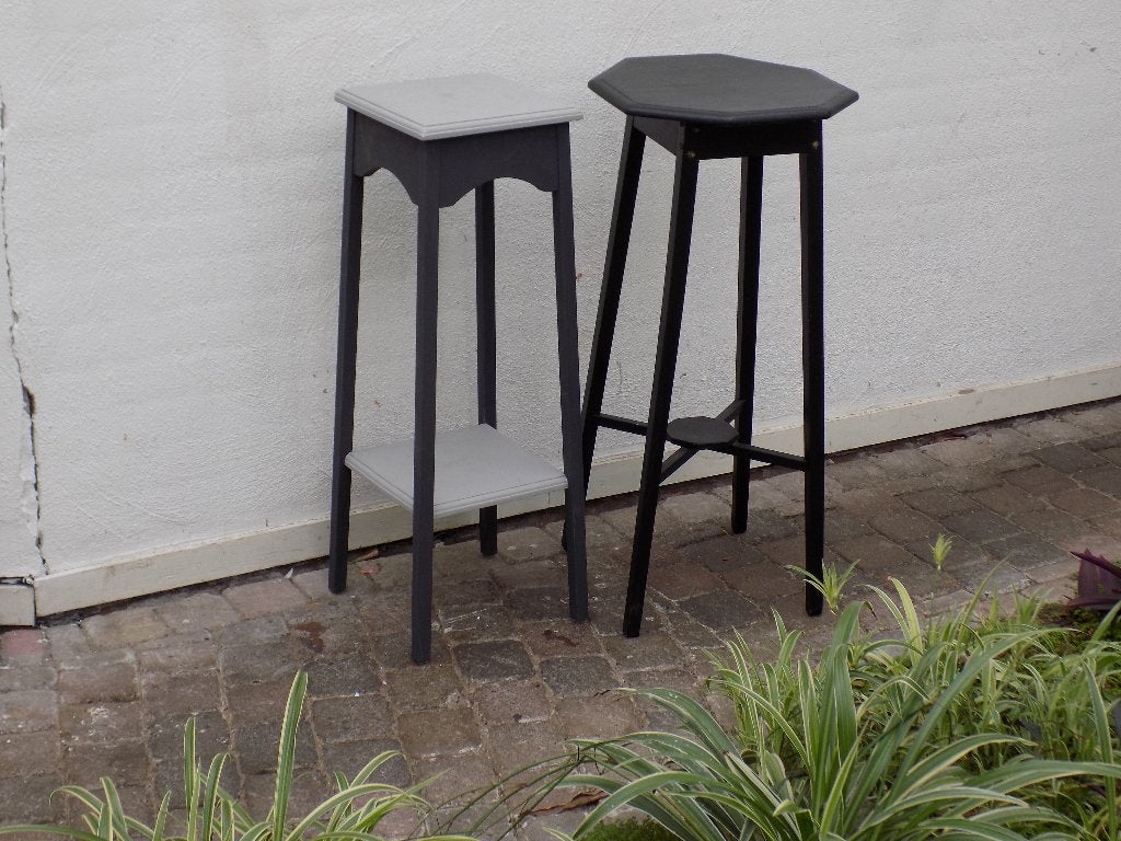 Plantentafel bijzettafel brocante oud zwart en grijs, Ophalen of Verzenden, Gebruikt, Hout