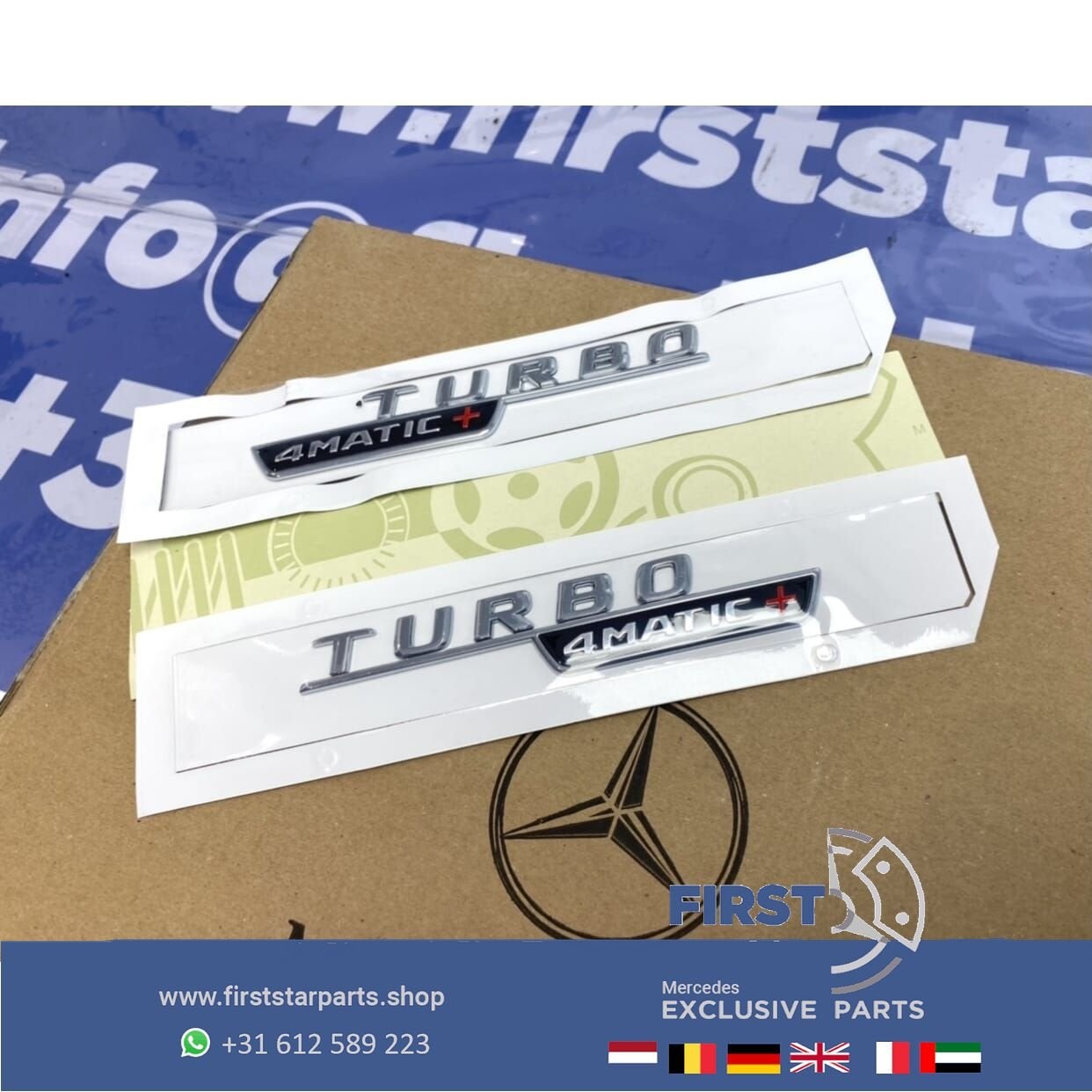 AMG TURBO 4MATIC+ LOGO SET W177 W118 W156 45 EMBLEMEN CHROOM, Gebruikt, -, Voor, Ophalen of Verzenden