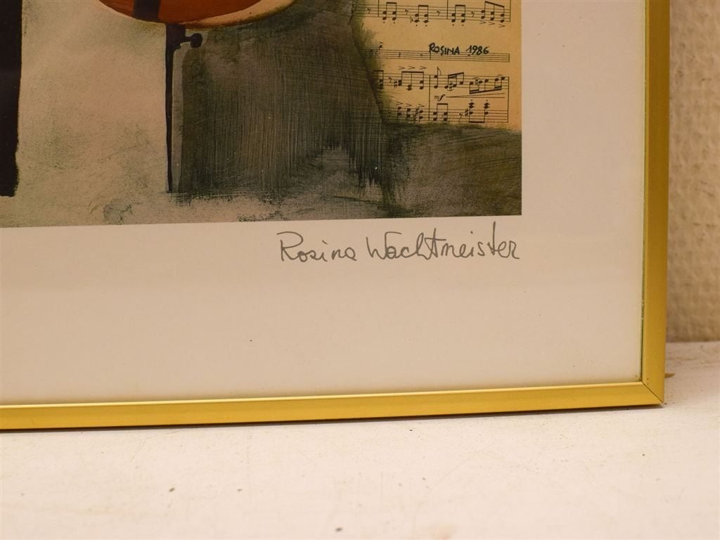 Prent van muziekinstrumenten met notenbalken 51484, Ophalen of Verzenden